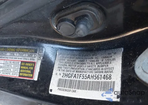 2010 Honda Civic Lx z USA, uszkodzony, nr VIN 2HGFA1F55AH561468